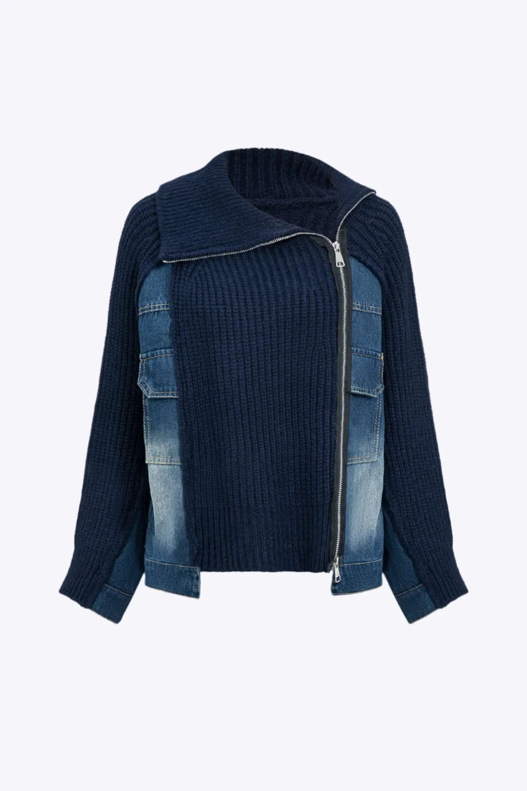 Vera - Cozy Patchwork Style Woman's Zipper Cardigan