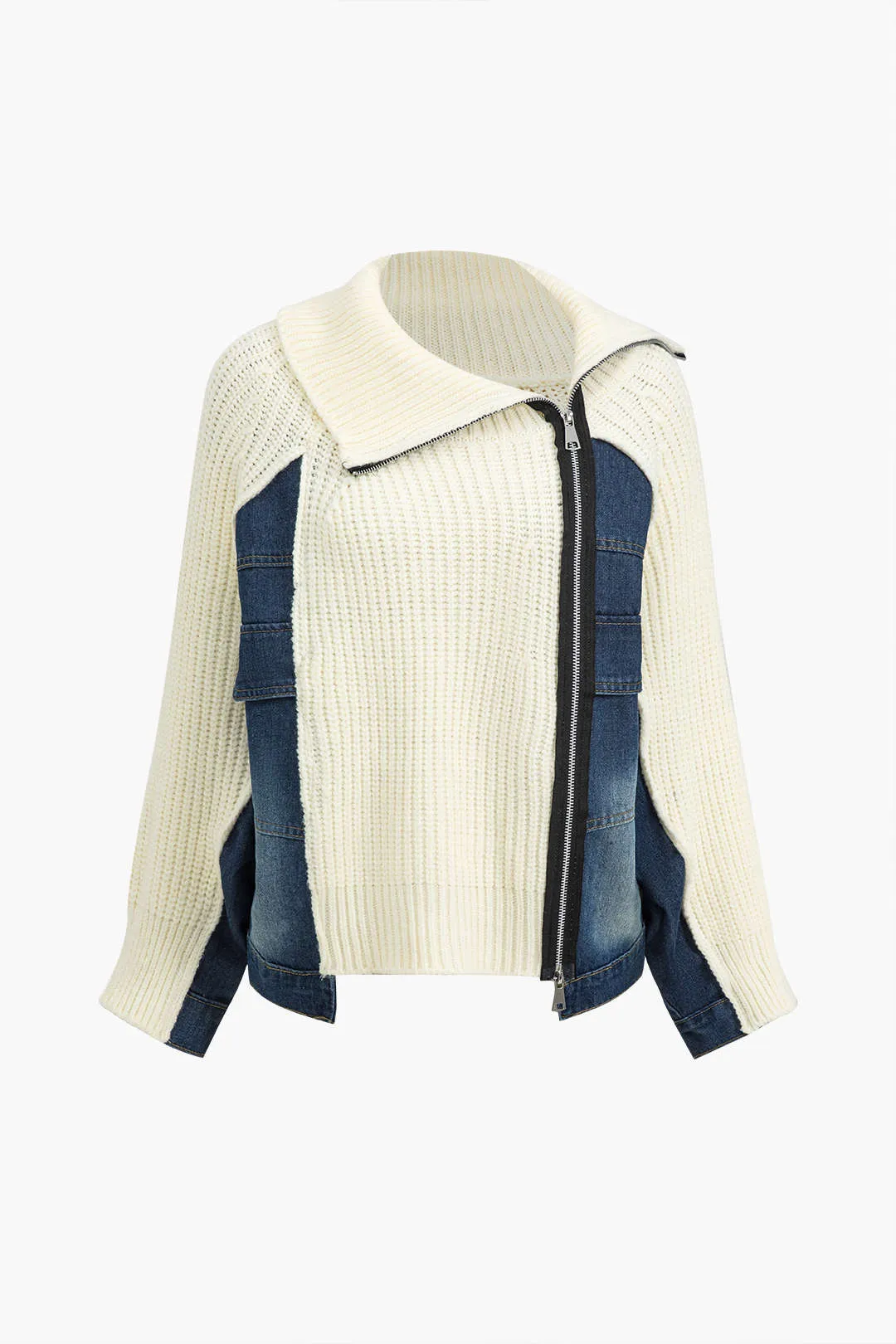 Vera - Cozy Patchwork Style Woman's Zipper Cardigan