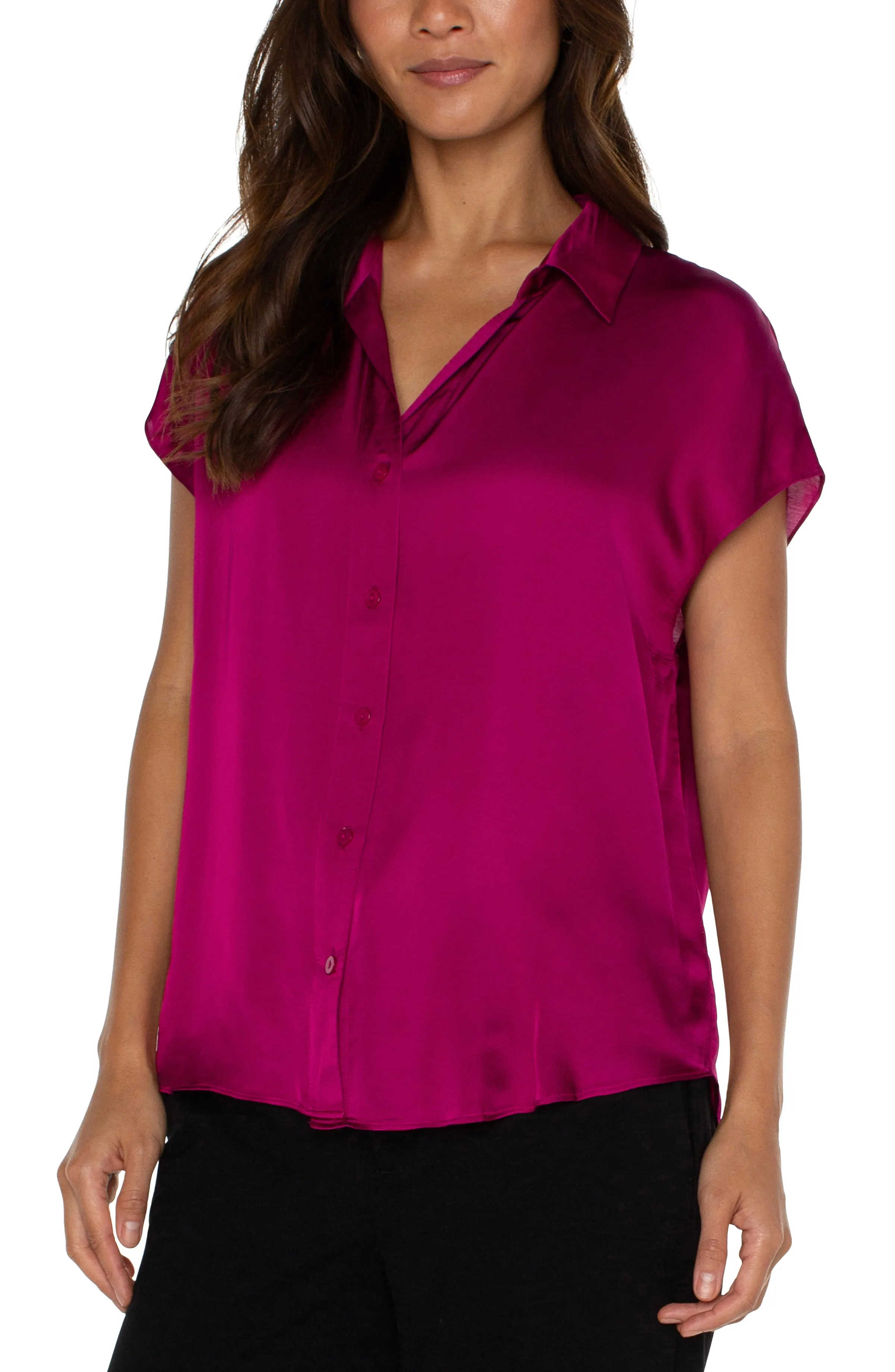 Vibrant Dolman Sleeve Button-Up Top