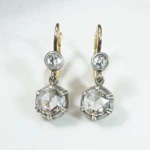 Victorian Rose Cut Diamonds in Gold & Silver Earbobs