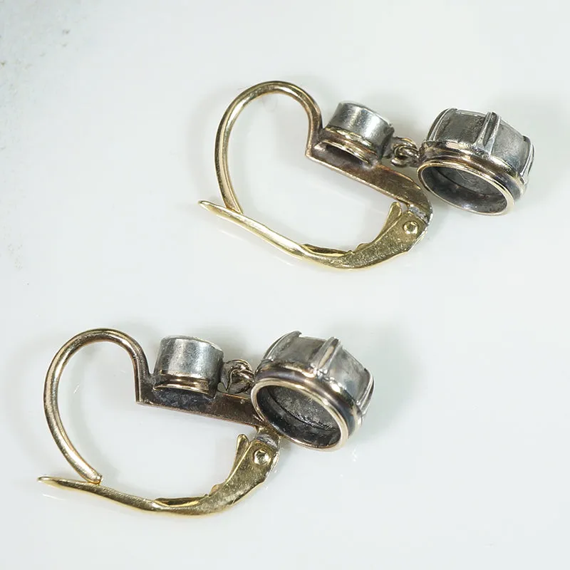 Victorian Rose Cut Diamonds in Gold & Silver Earbobs