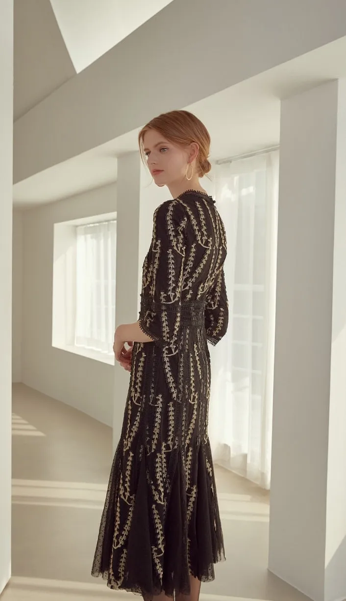 Vogue Flower Embroidery Short Party Dinner Dresses