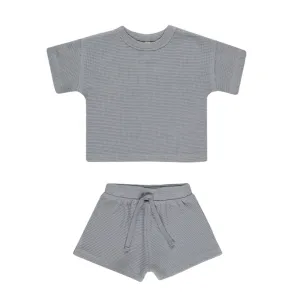 waffle tee   shorts set || blue