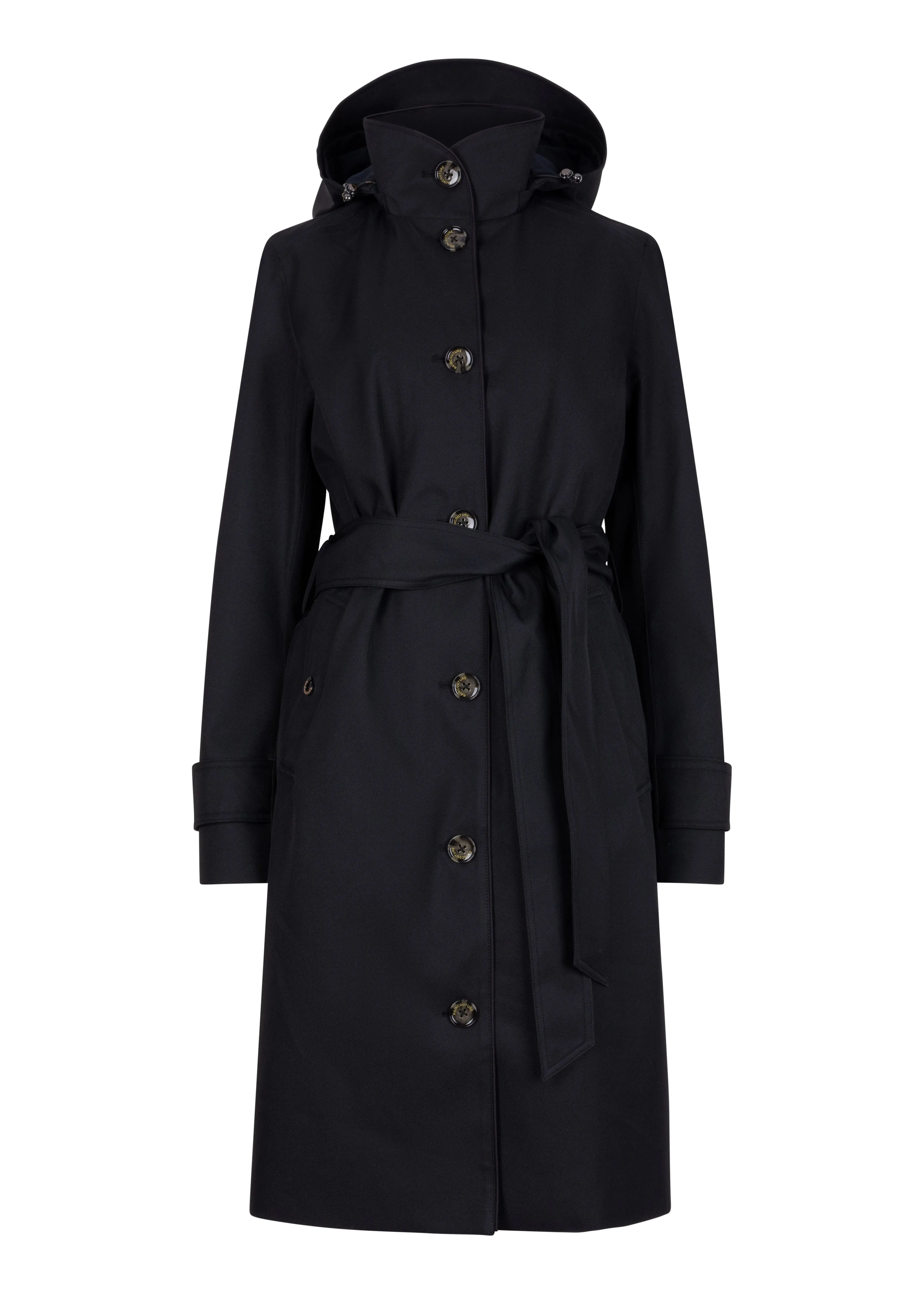 Waterproof Straight Fit Waistbelt Raincoat | Black Matte