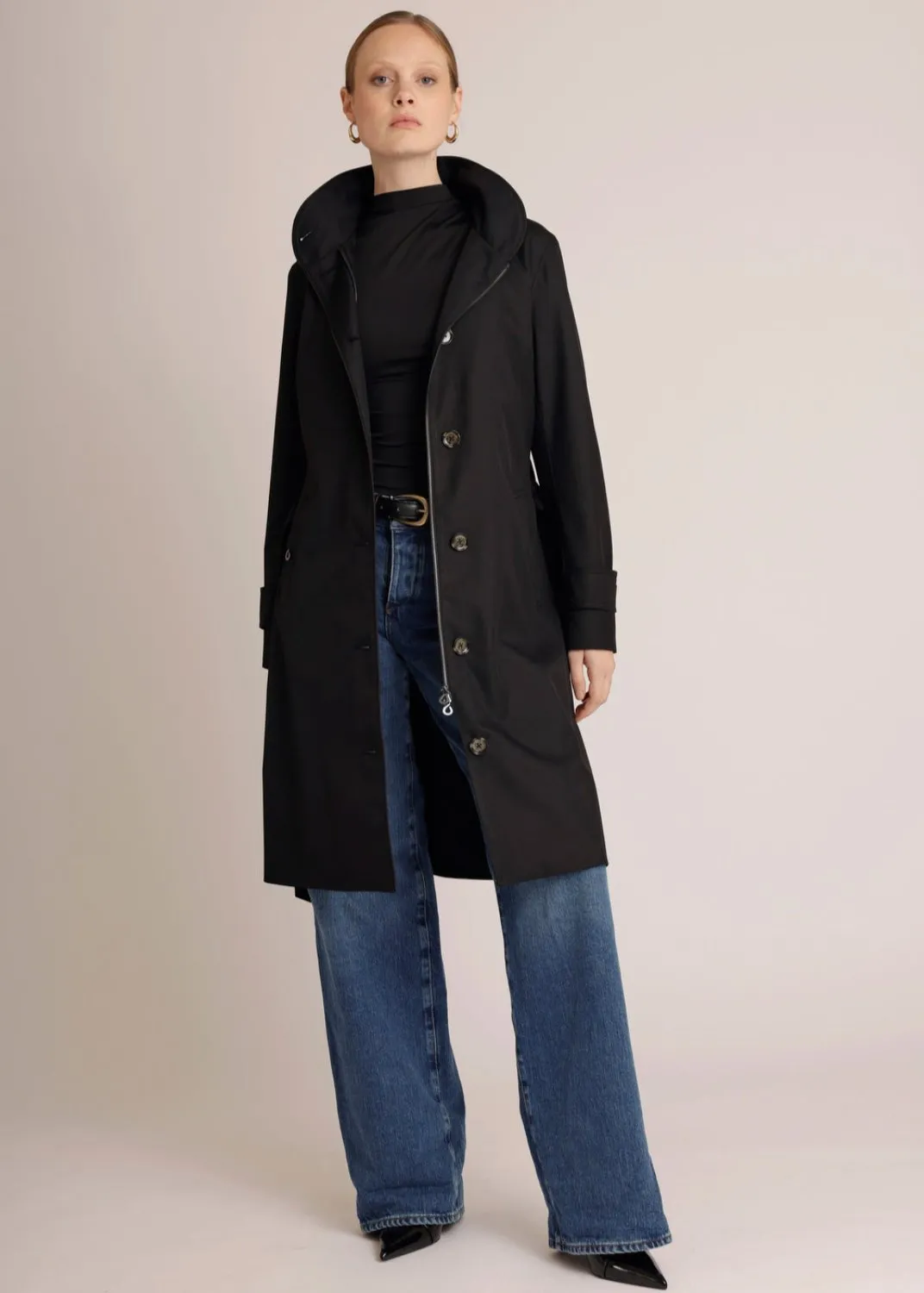 Waterproof Straight Fit Waistbelt Raincoat | Black Matte