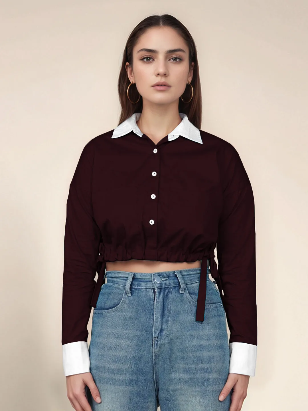Wine Solid Full Sleeves Shirt