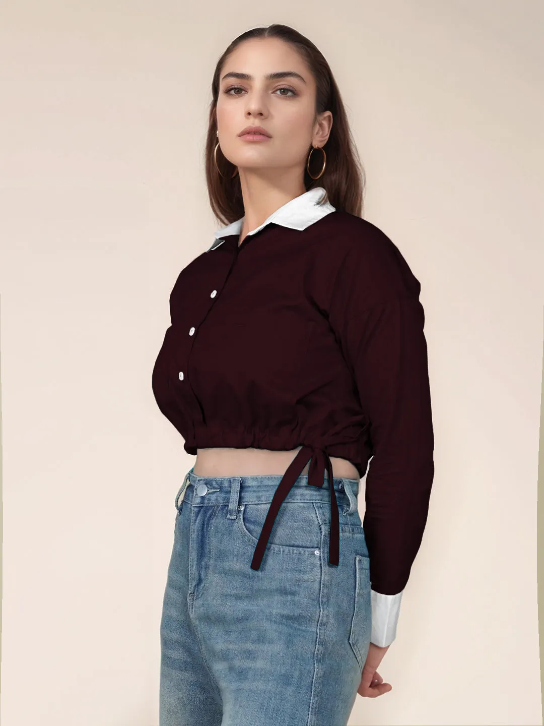 Wine Solid Full Sleeves Shirt