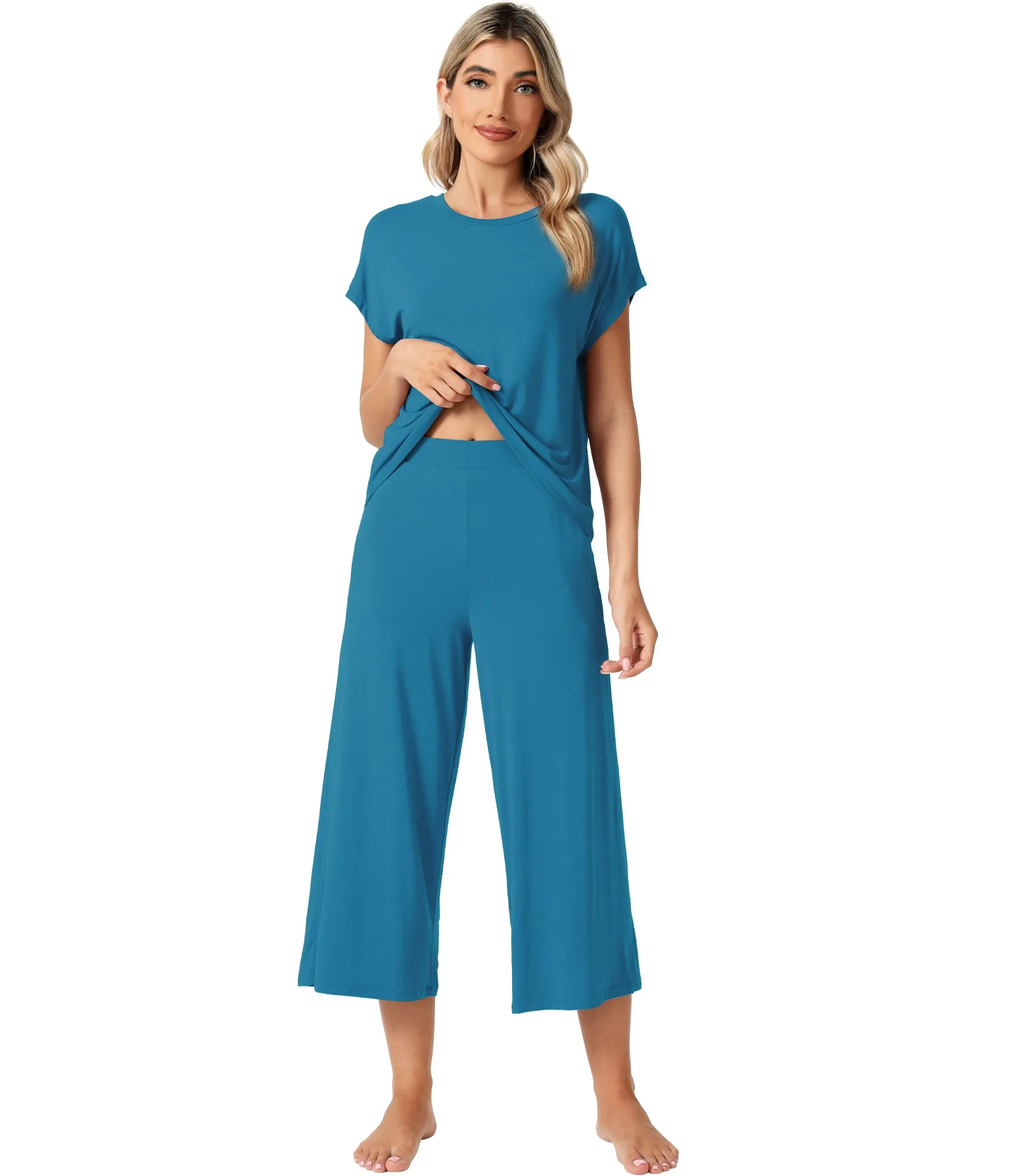 WiWi Bamboo Tops with Capri Pants Sleepwear Pjs