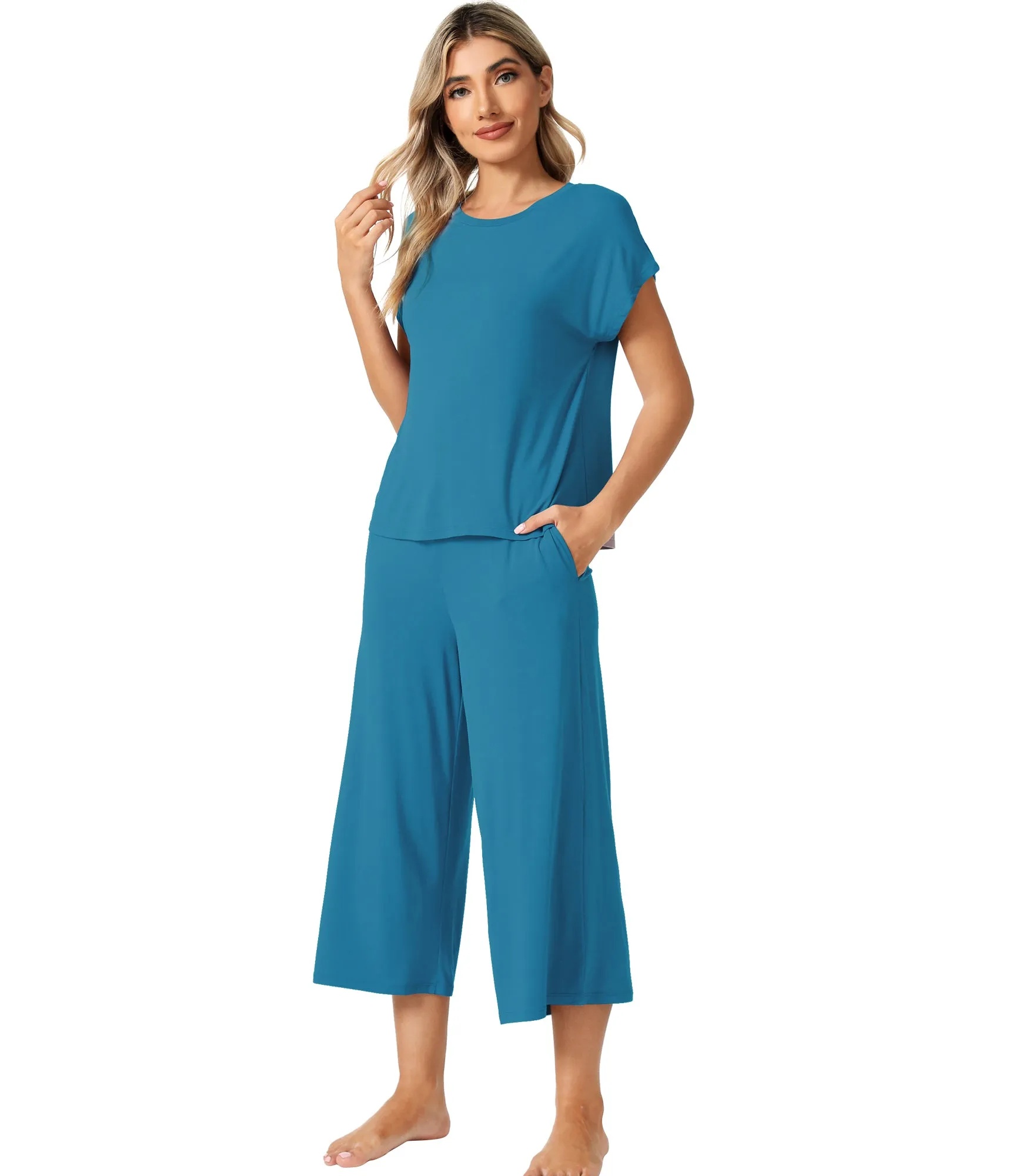WiWi Bamboo Tops with Capri Pants Sleepwear Pjs