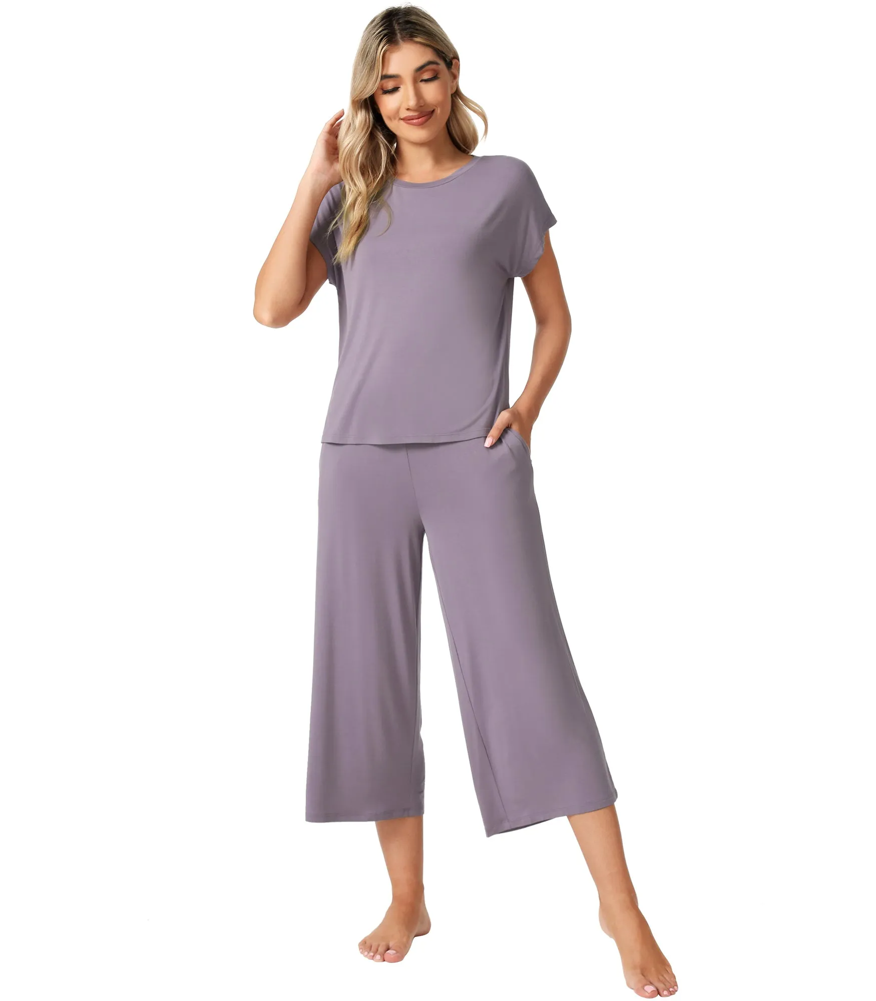 WiWi Bamboo Tops with Capri Pants Sleepwear Pjs