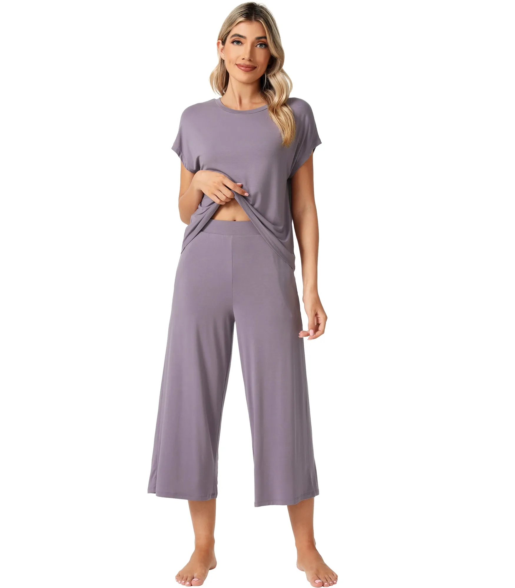 WiWi Bamboo Tops with Capri Pants Sleepwear Pjs