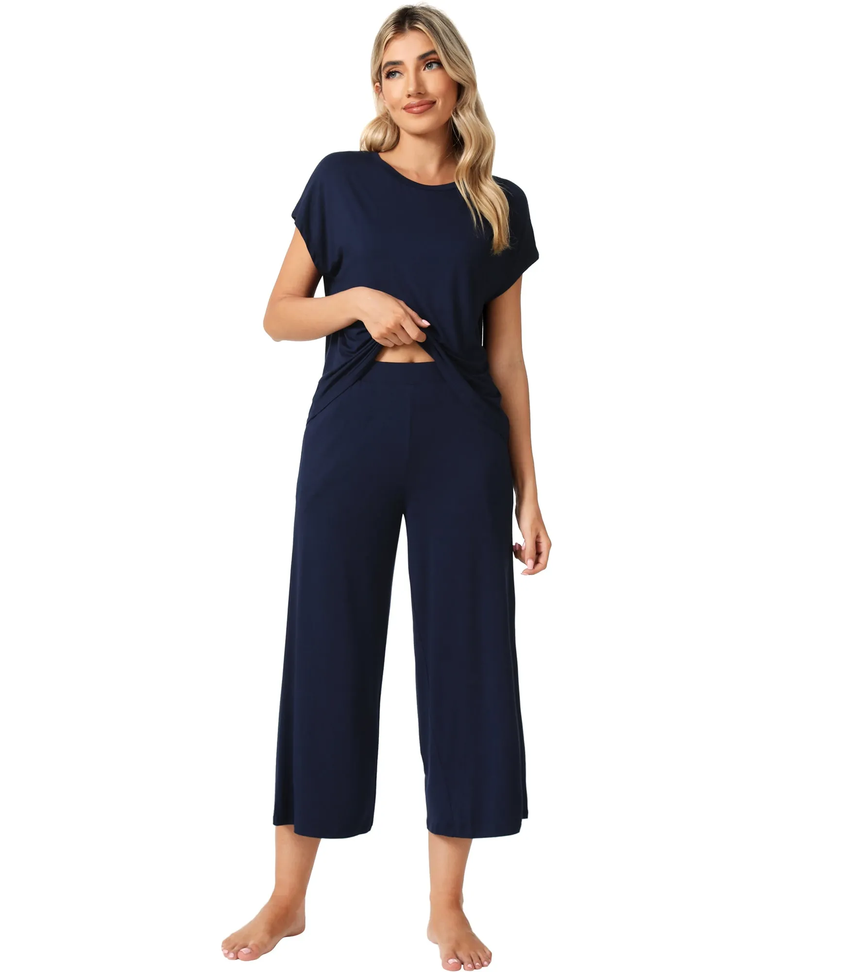 WiWi Bamboo Tops with Capri Pants Sleepwear Pjs