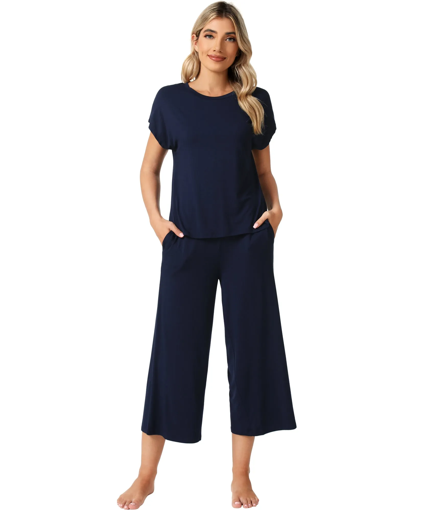 WiWi Bamboo Tops with Capri Pants Sleepwear Pjs