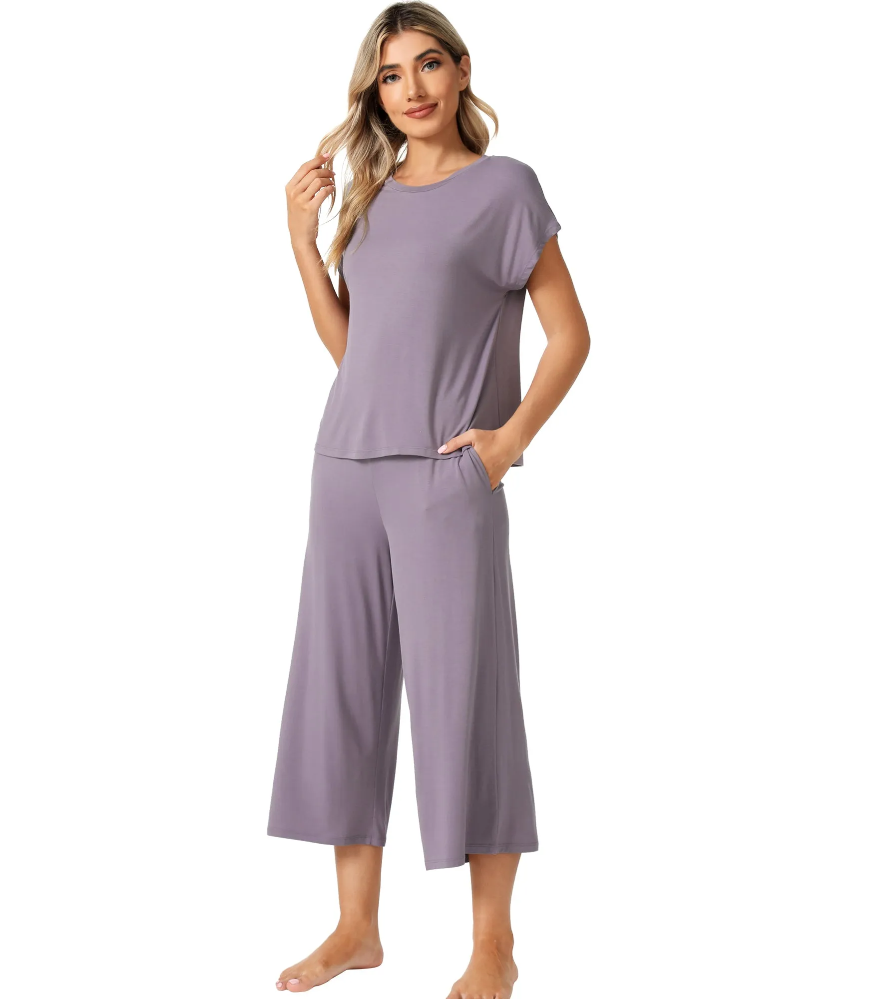 WiWi Bamboo Tops with Capri Pants Sleepwear Pjs