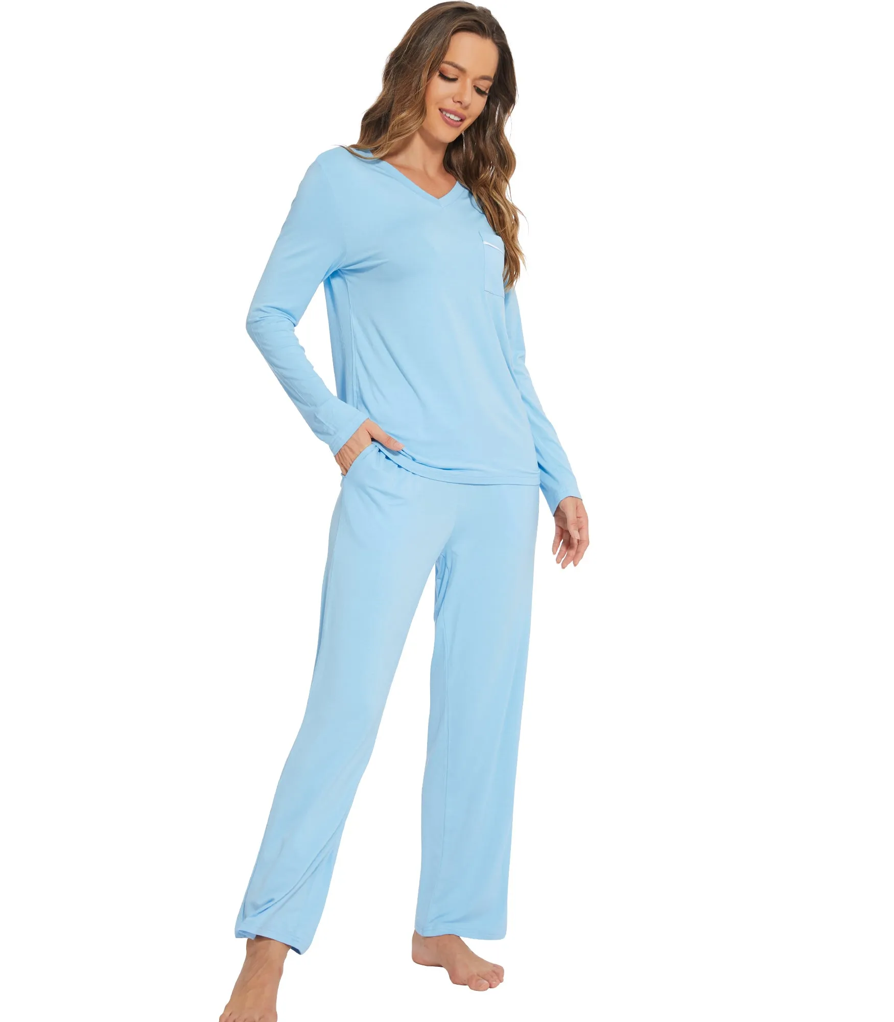WiWi Long Sleeve Bamboo Pajamas Set for Women