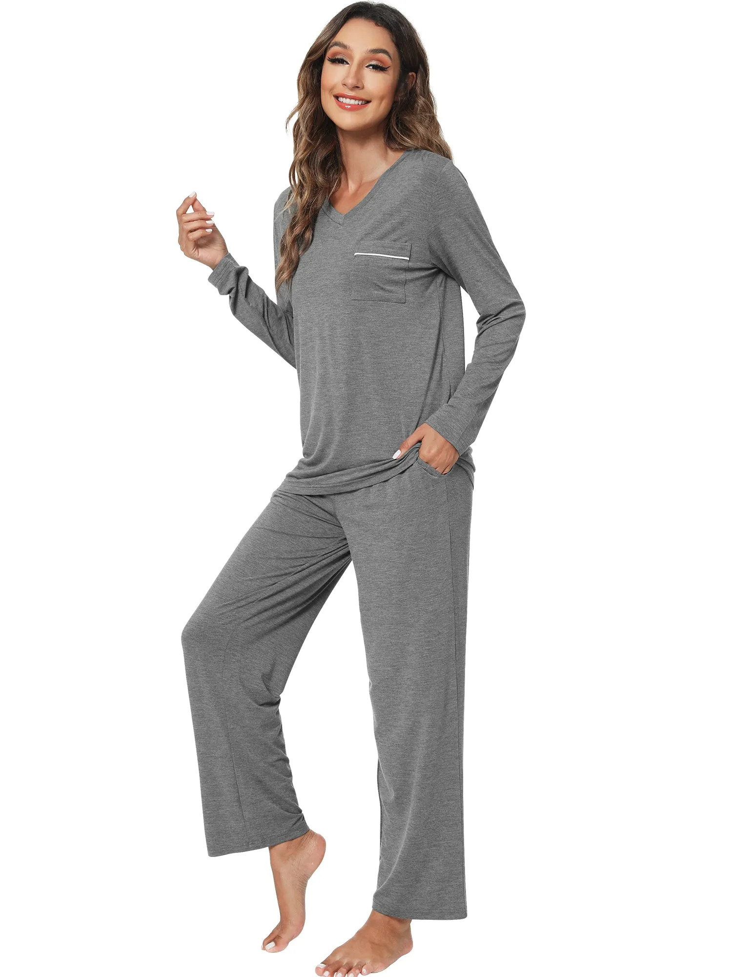 WiWi Long Sleeve Bamboo Pajamas Set for Women