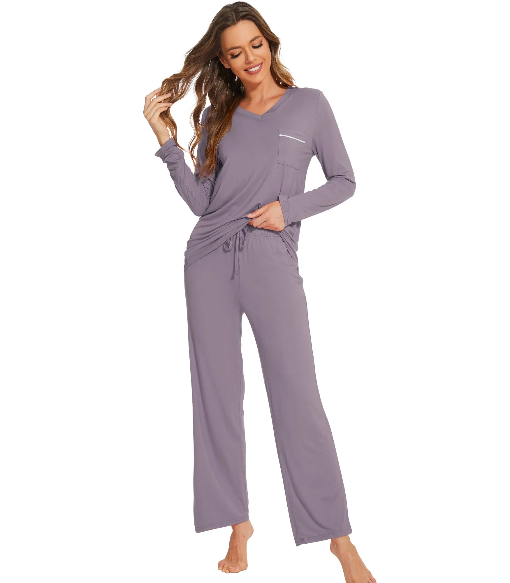 WiWi Long Sleeve Bamboo Pajamas Set for Women