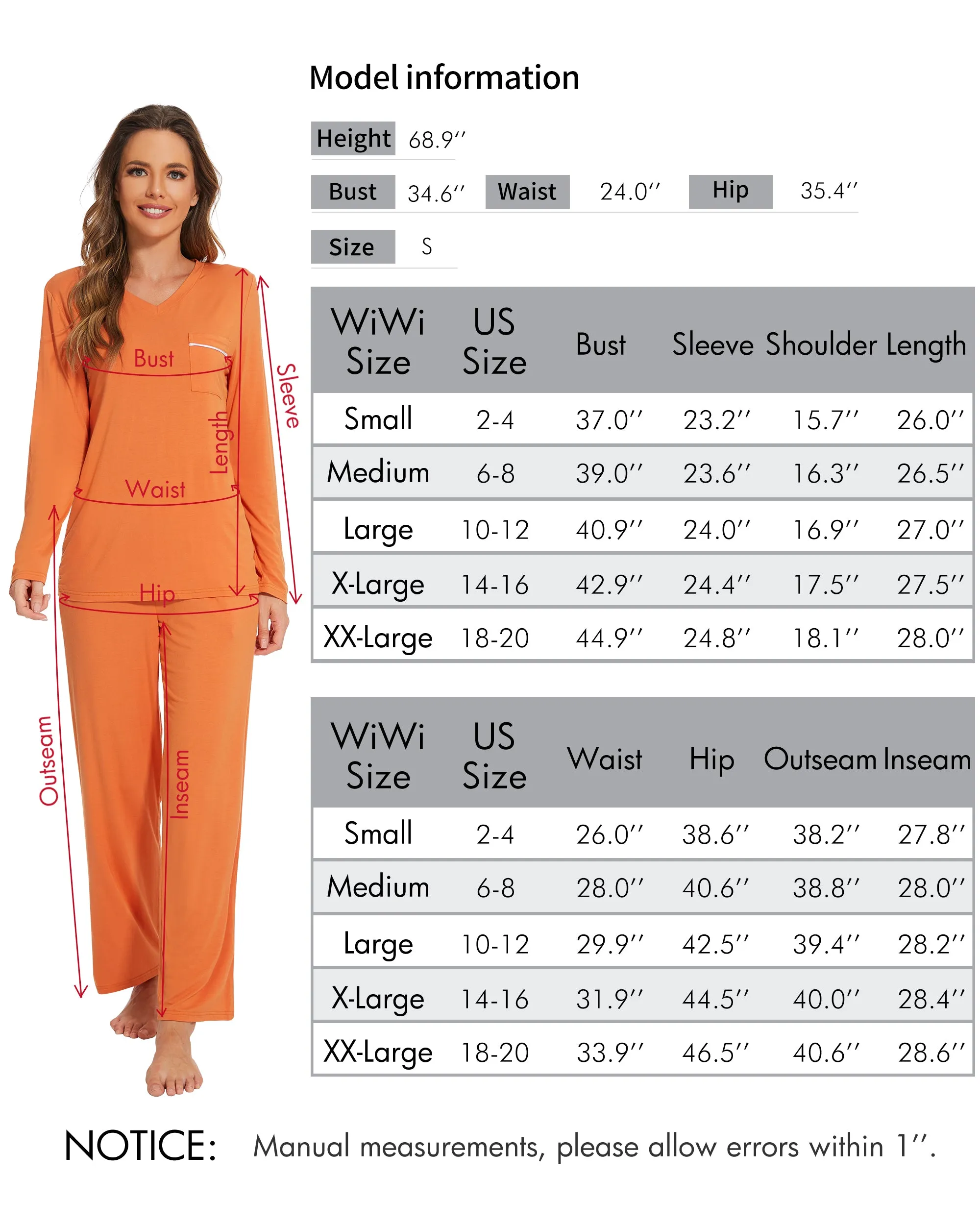 WiWi Long Sleeve Bamboo Pajamas Set for Women