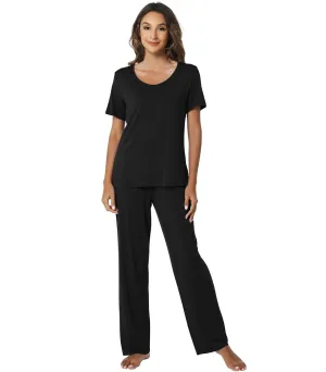 WiWi Soft Short Sleeve Bamboo Pajamas Set for Women