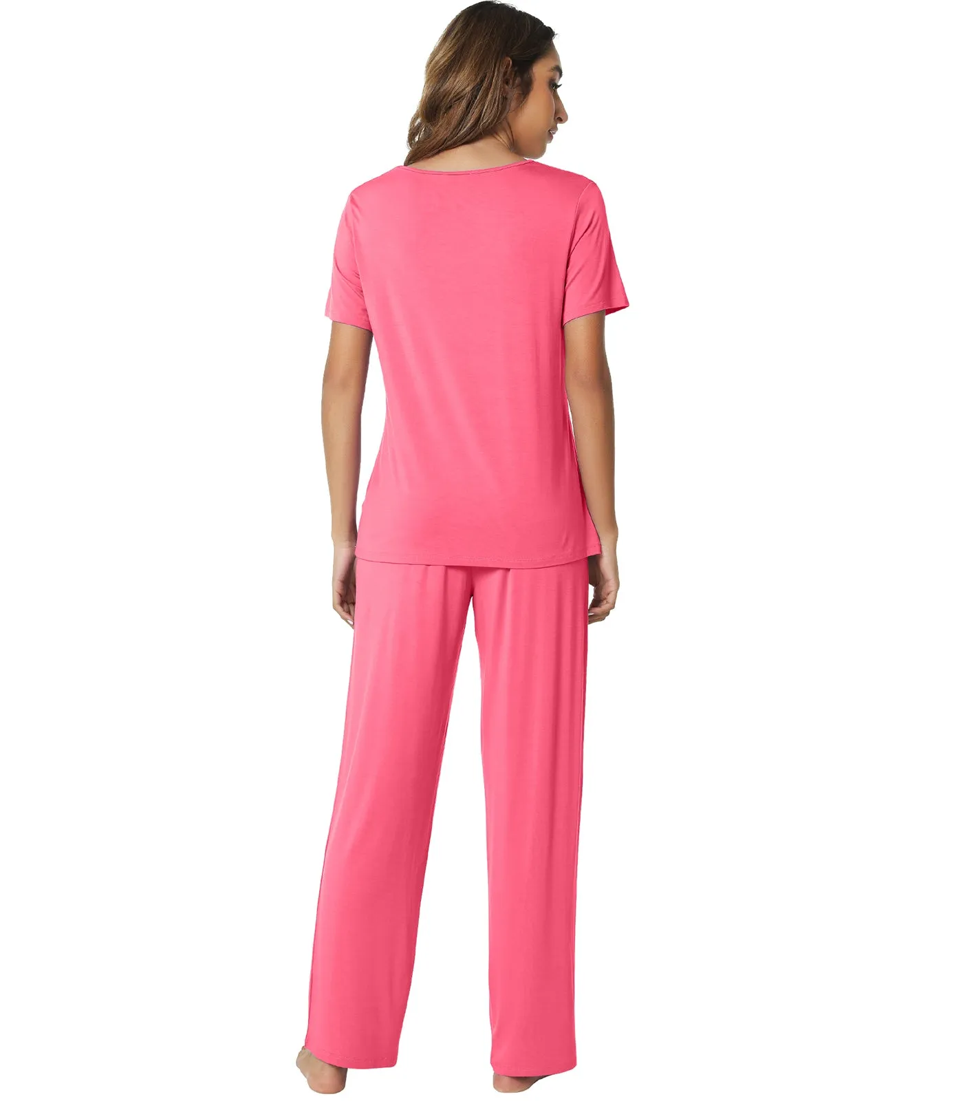 WiWi Soft Short Sleeve Bamboo Pajamas Set for Women