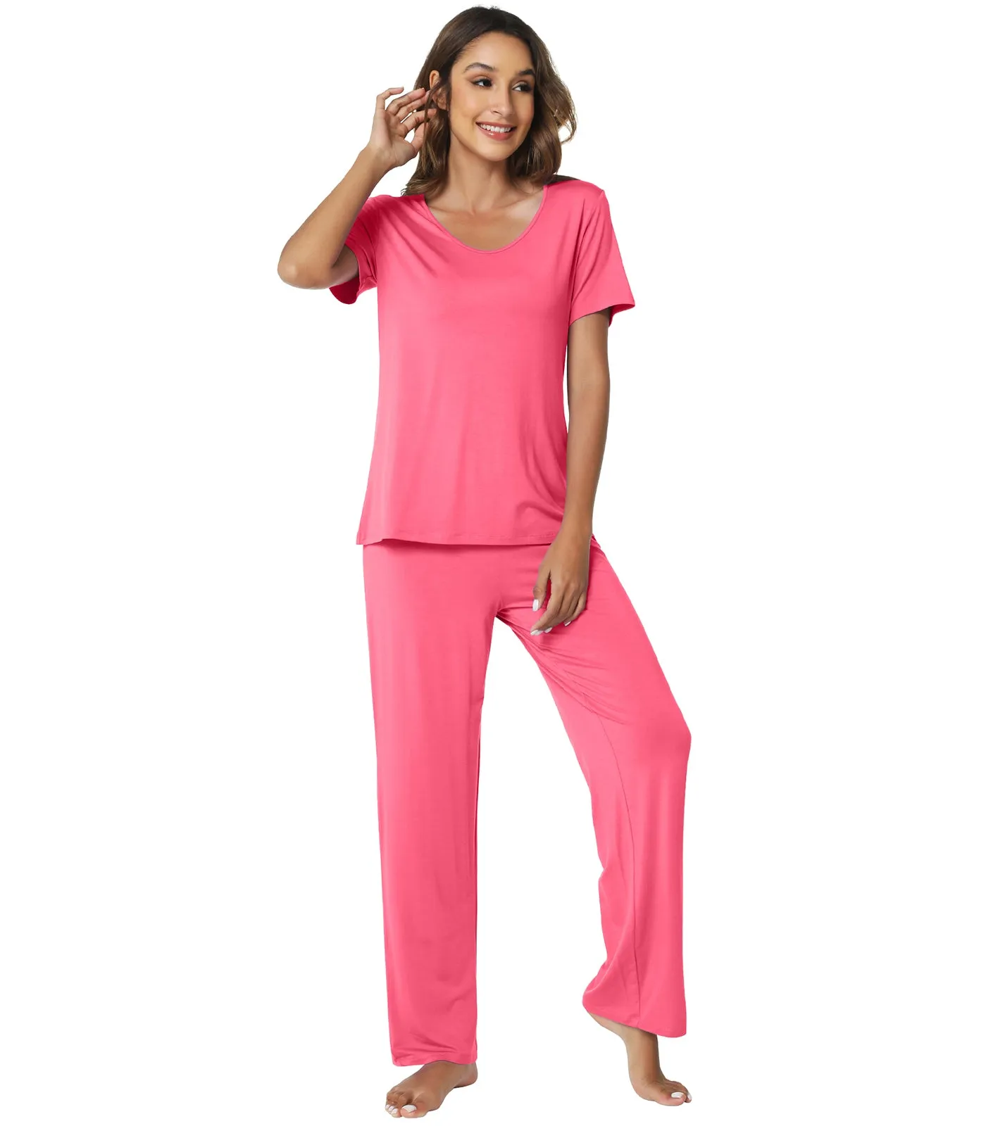 WiWi Soft Short Sleeve Bamboo Pajamas Set for Women