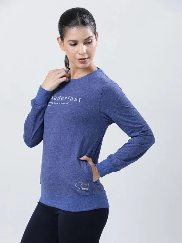 Women Ink Blue Solid Sweatshirts-PULLOVER 69-IB-ML