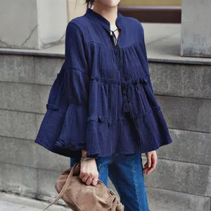 women plus size blouses linen cotton long sleeve cute loose baby doll batwing tops