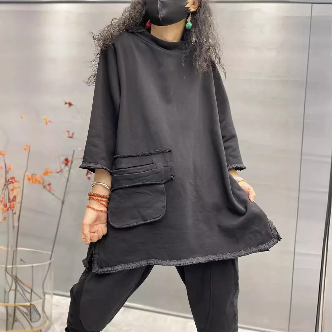 Women Retro Loose Distressed Frayed Hem Blouses