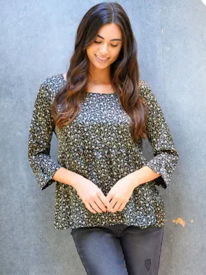 WOMEN'S 3/4 SLEEVES FLORAL TOP