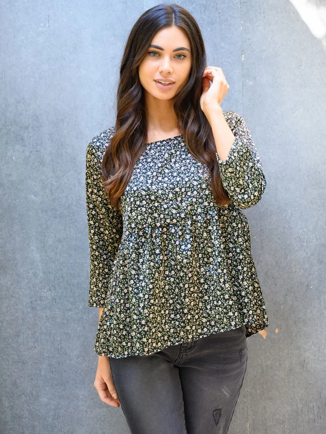WOMEN'S 3/4 SLEEVES FLORAL TOP