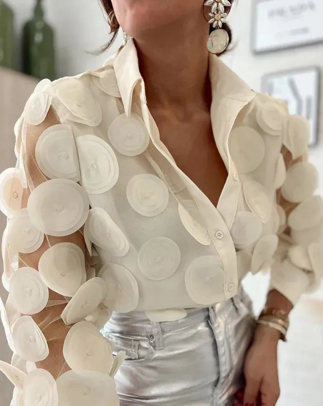 Women's Blouse Long Sleeve Blouses Elegant Sexy Flower