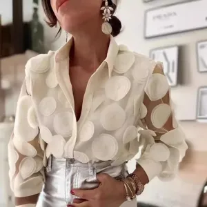 Women's Blouse Long Sleeve Blouses Elegant Sexy Flower