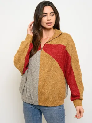 WOMEN'S COLOR BLOCK LONG SLEEVE SWEATER