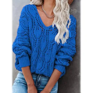 Women's Crochet Hollow Out Knitted V Neck Sweater