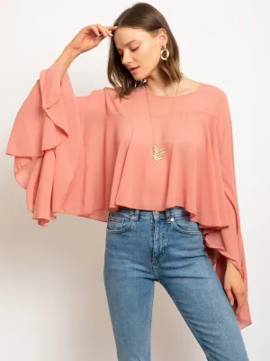 WOMEN'S FLOUNCE SLEEVE SURPLICE CROP TOP