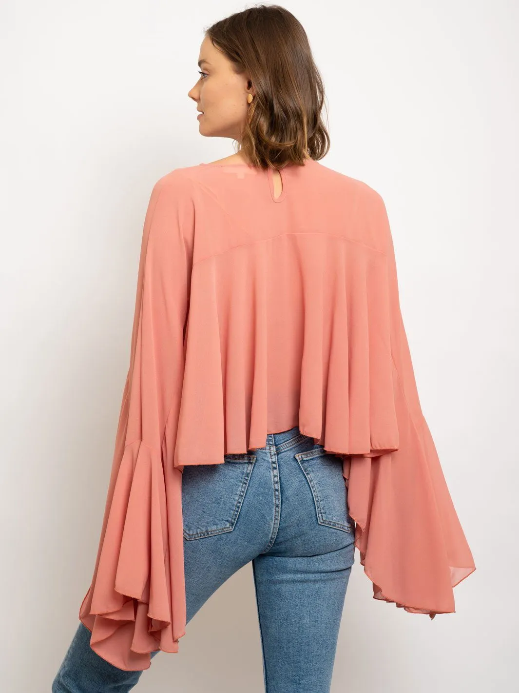 WOMEN'S FLOUNCE SLEEVE SURPLICE CROP TOP