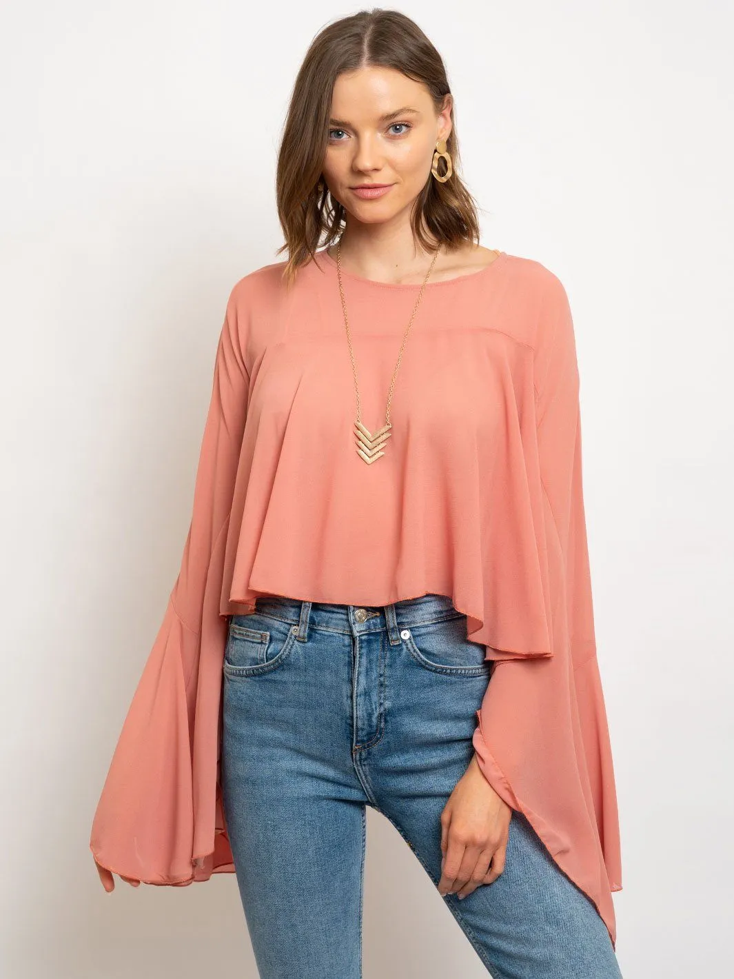 WOMEN'S FLOUNCE SLEEVE SURPLICE CROP TOP