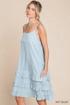 Women's Light Weight Denim Ruffle Hem Detailed Dress