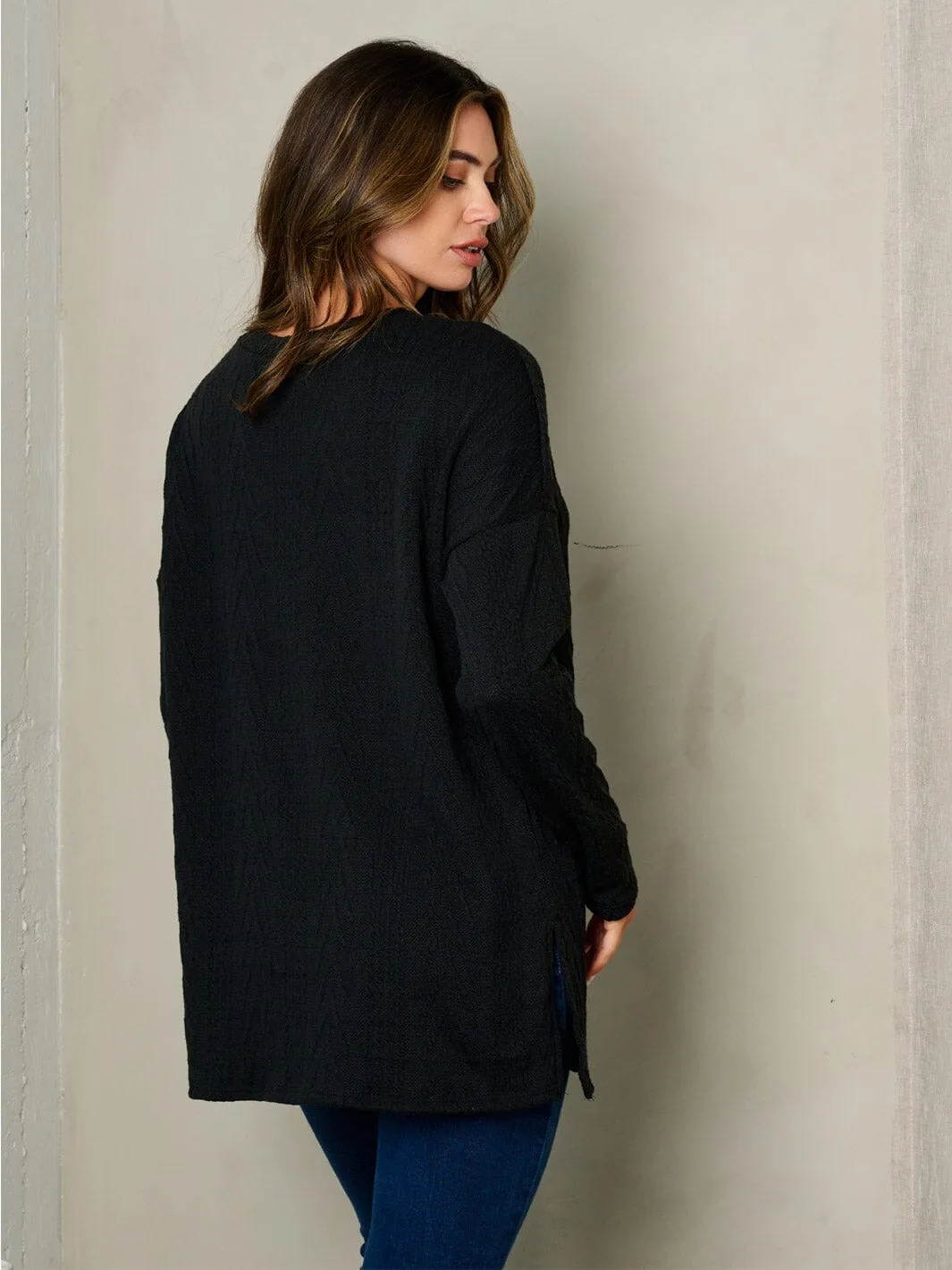 WOMEN'S LONG SLEEVE CABLE KNIT LOOSE FIT TOP