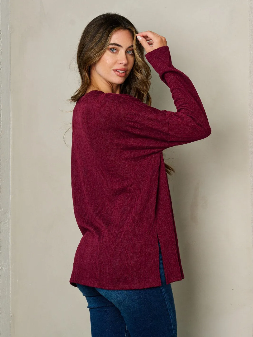 WOMEN'S LONG SLEEVE CABLE KNIT LOOSE FIT TOP