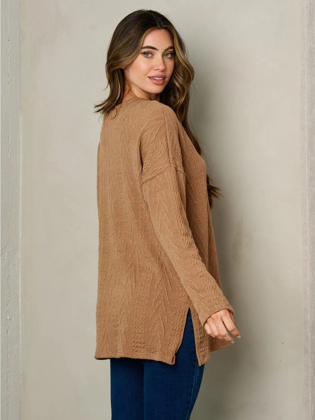 WOMEN'S LONG SLEEVE CABLE KNIT LOOSE FIT TOP