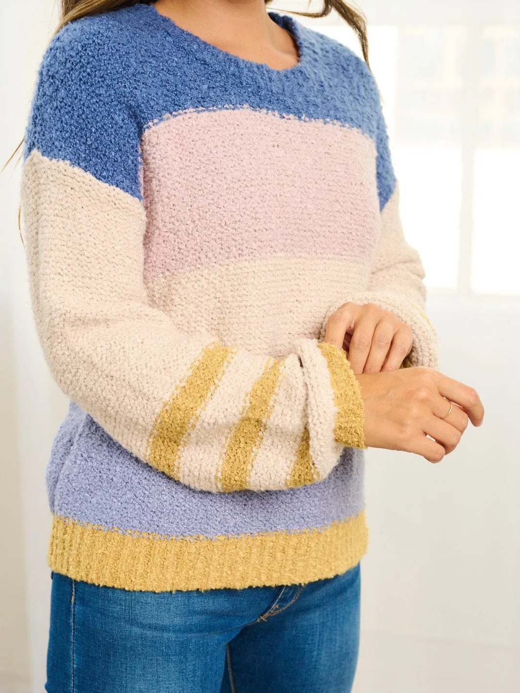WOMEN'S LONG SLEEVE COLORBLOCK PULLOVER SWEATER