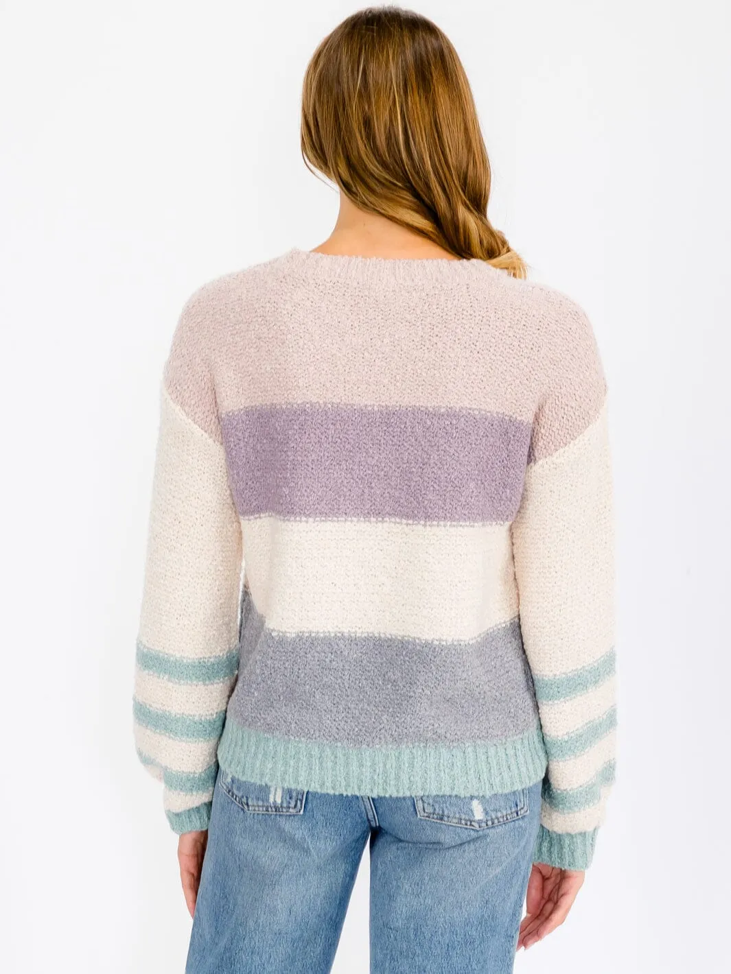 WOMEN'S LONG SLEEVE COLORBLOCK PULLOVER SWEATER