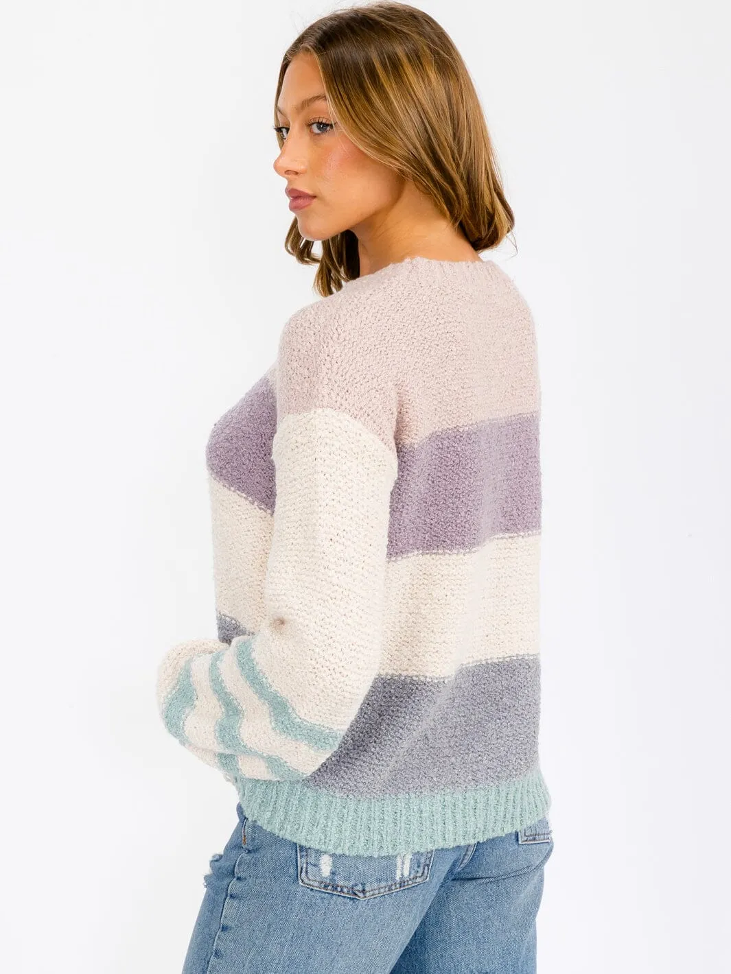 WOMEN'S LONG SLEEVE COLORBLOCK PULLOVER SWEATER