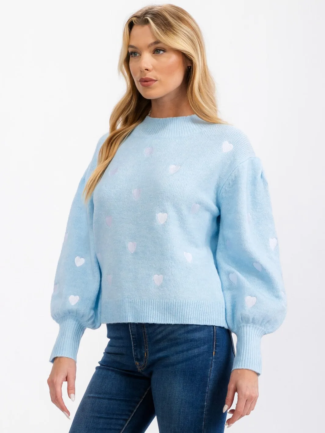 WOMENS' LONG SLEEVE EMROIDERY HEART PULLOVER SWEATER