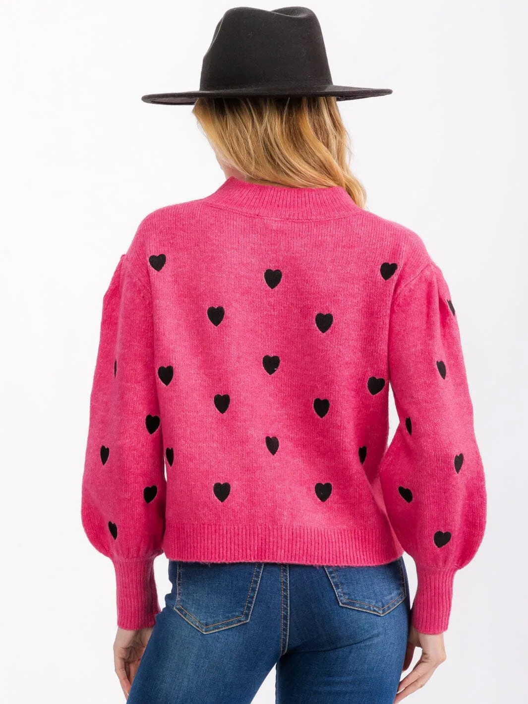 WOMENS' LONG SLEEVE EMROIDERY HEART PULLOVER SWEATER