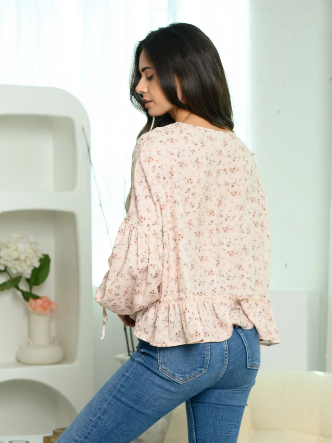 WOMEN'S LONG SLEEVE FLORAL PRINT TOP