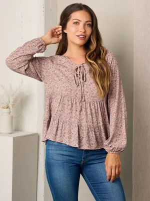 WOMEN'S LONG SLEEVE TIERED FLORAL LOOSE FIT TOP