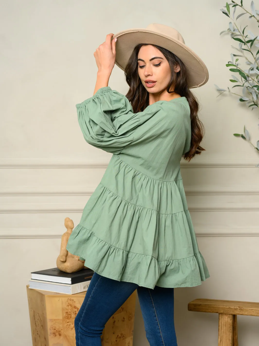 WOMEN'S LONG SLEEVE TUNIC TIERED TOP