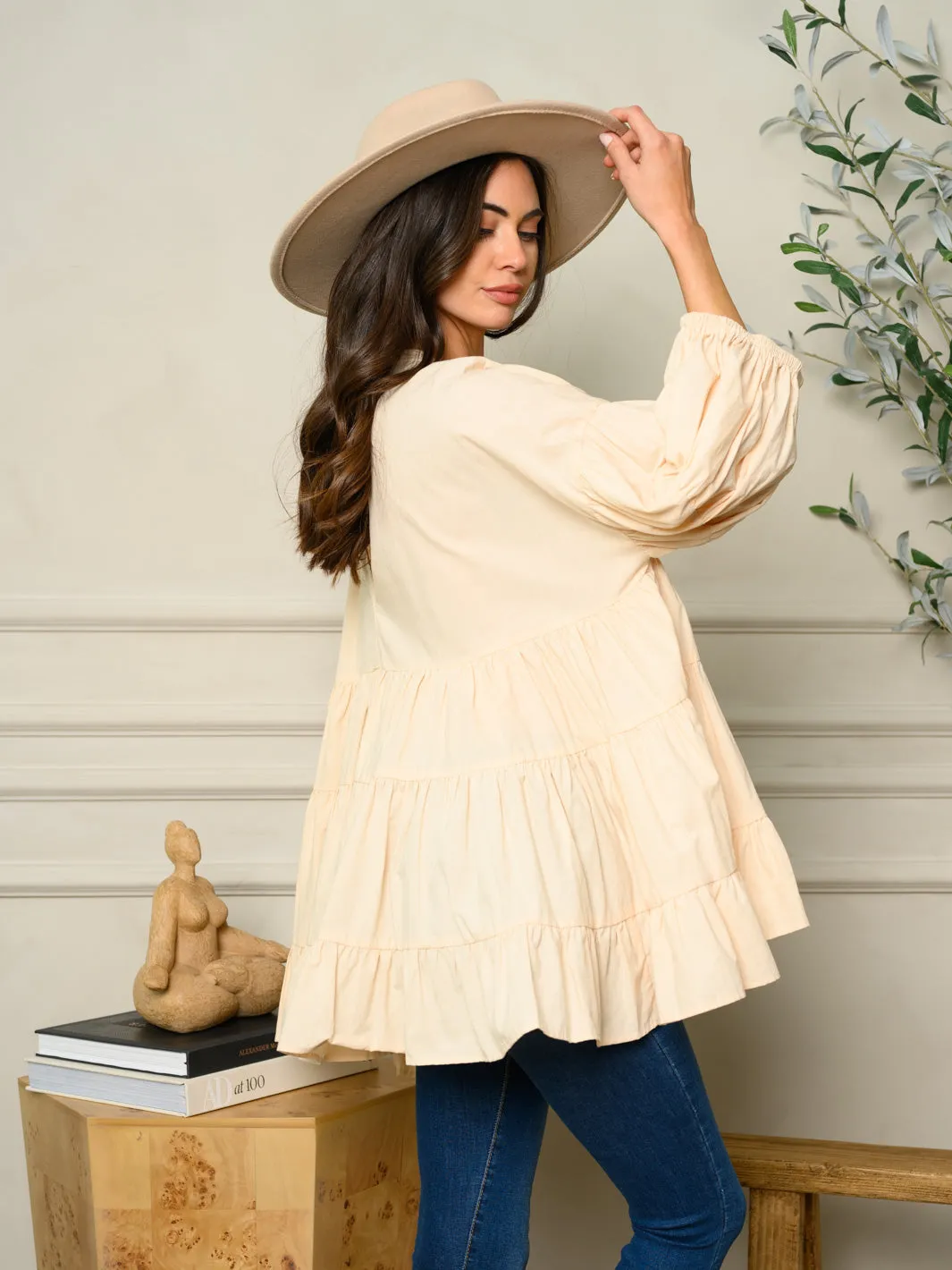 WOMEN'S LONG SLEEVE TUNIC TIERED TOP